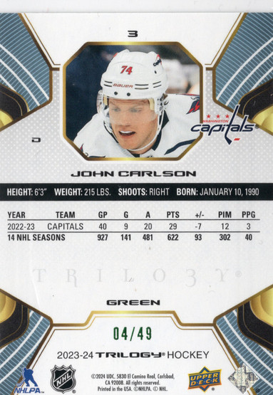 2023-24 Upper Deck Trilogy Green #3 John Carlson SN49
