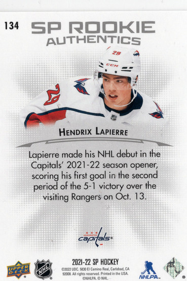 2021-22 SP #134 Hendrix Lapierre RA, RC, SN1199