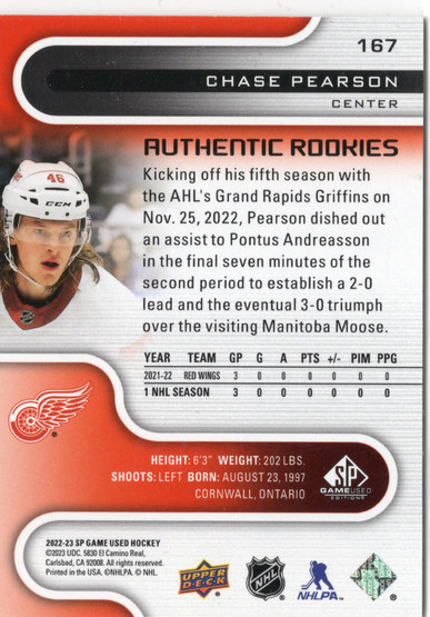 2022-23 SP Game Used Red #167 Chase Pearson AR, SN225