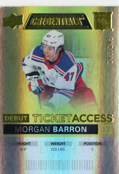 2021-22 Upper Deck Credentials Yellow #53 Morgan Barron DTA, SN249, RC