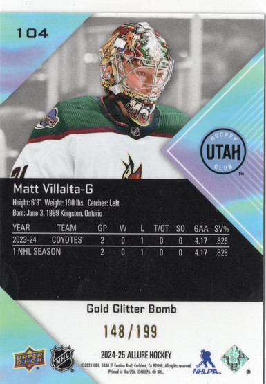 2024-25 Upper Deck Allure Glitter Bomb Gold #104 Matt Villalta SN199