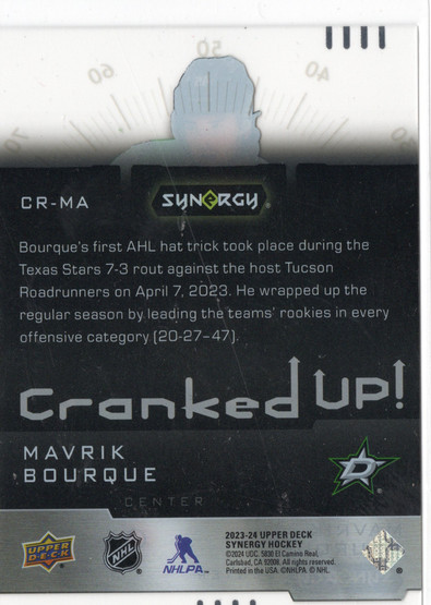 2023-24 Upper Deck Synergy Cranked Up #CRMA Mavrik Bourque SN849