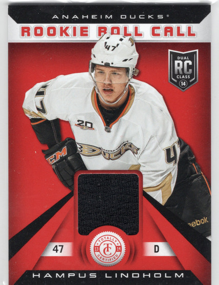 2013-14 Panini Totally Certified Rookie Roll Call Red Jersey #RRHLI Hampus Lindholm MEM
