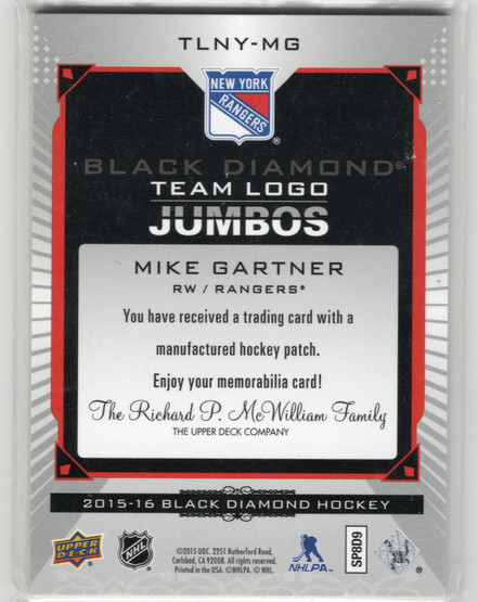 2015-16 Upper Deck Black Diamond Team Logo Jumbos #TLNYMG Mike Gartner MANU