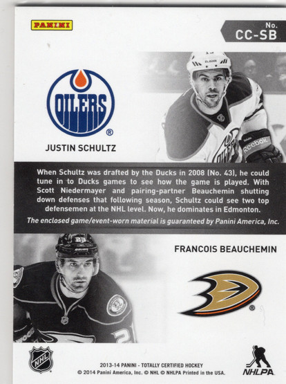 2013-14 Panini Totally Certified Certified Competitors Jerseys Red #CCSB Justin Schultz / Francois Beauchemin MEM