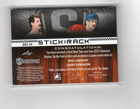 2015 Leaf In The Game Stickwork Stick Rack 2 #SR244 Rod Langway / Larry Robinson MEM, SN30