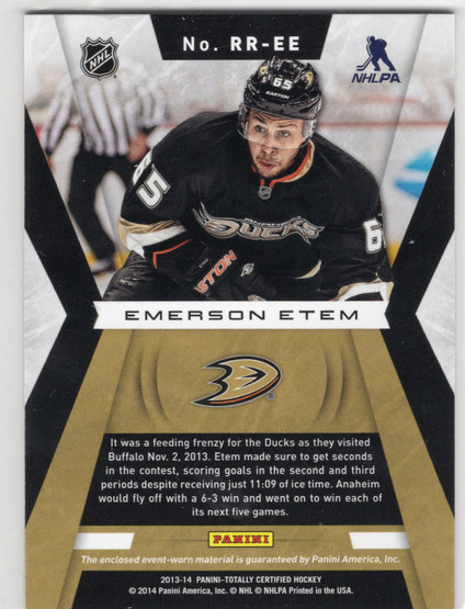 2013-14 Panini Totally Certified Rookie Roll Call Red Jersey #RREE Emerson Etem MEM