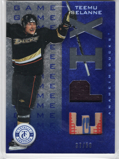 2013-14 Panini Totally Certified EPIX Memorabilia Blue Game #ETMU Teemu Selanne MEM, SN50