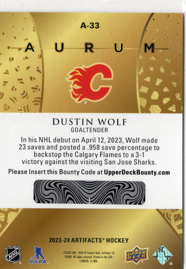 2023-24 Upper Deck Artifacts Aurum #A33 Dustin Wolf