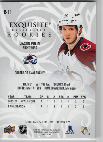 2024-25 Upper Deck Ice Exquisite Collection Rookies #R11 Jason Polin SN299