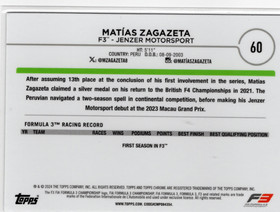 2024 Topps Chrome Formula 1 Mini Diamond Refractors #60 Matias Zagazeta SN299