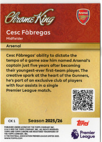 2025-26 Topps Premier League Chrome Kings #CK1 Cesc Fabregas