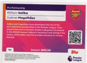 2025-26 Topps Premier League #361 William Saliba / Gabriel Magalhaes PS