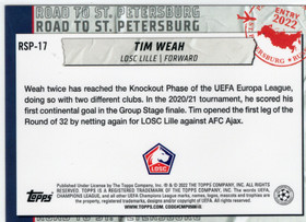 2021-22 Topps UEFA Champions League Road to St Petersburg #RSP17 Tim Weah