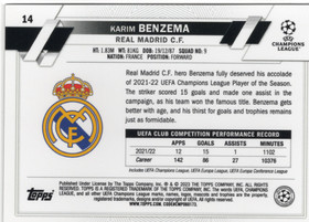 2022-23 Topps Chrome UEFA Club Competitions Black & White Ray Wave Refractor #14 Karim Benzema