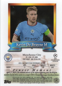 2022-23 Finest Flashbacks UEFA Club Competitions Jumbo Cards #75 Kevin De Bruyne