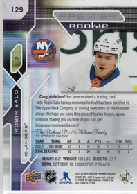 2021-22 Upper Deck Premier Jersey #129 Robin Salo MEM