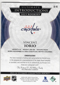 2023-24 Upper Deck Ultimate Collection Ultimate Introductions Autographs #UI40 Vincent Iorio AU