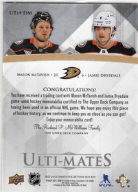 2023-24 Upper Deck Ultimate Collection Ulti Mates Dual Jersey #UTMDM Mason McTavish / Jamie Drysdale MEM