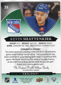 2018-19 Upper Deck Trilogy Green Foil #38 Kevin Shattenkirk MEM, SN536