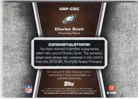 2010 Topps Unrivaled Autographed Patch #UAPCSC Charles Scott AU, MEM, SN249