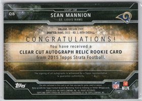 2015 Topps Strata Clear Cut Autograph Patch Rookies #CCAPSM Sean Mannion AU, MEM