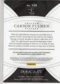 2017 Panini Immaculate Collection #120 Carson Fulmer AU, MEM, RC, SN99