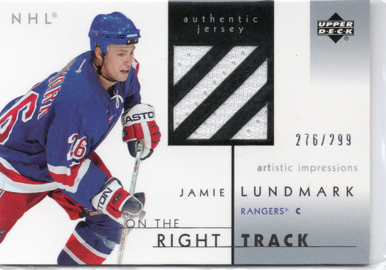 2002-03 Upper Deck Artistic Impressions Right Track #RTJL Jamie Lundmark MEM, SN299