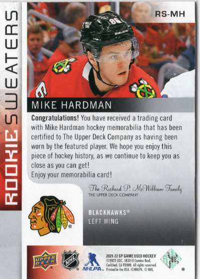 2021-22 SP Game Used Rookie Sweaters #RSMH Mike Hardman MEM, SN249