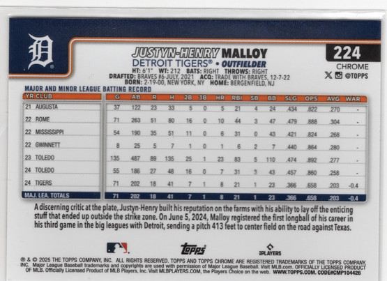 2025 Topps Chrome X Fractors #224 Justyn-Henry Malloy