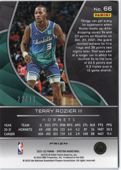 2021-22 Panini Spectra Asia Blue and Orange #66 Terry Rozier III SN49