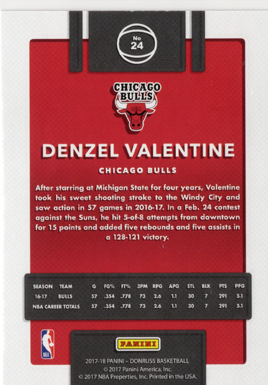 2017-18 Donruss Press Proof Purple #24 Denzel Valentine SN199