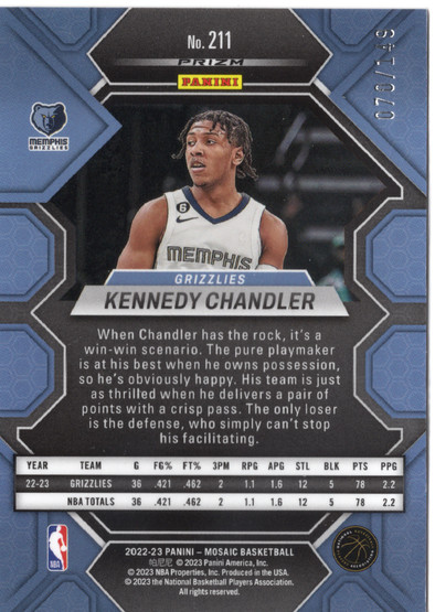 2022-23 Panini Mosaic Pink #211 Kennedy Chandler SN149