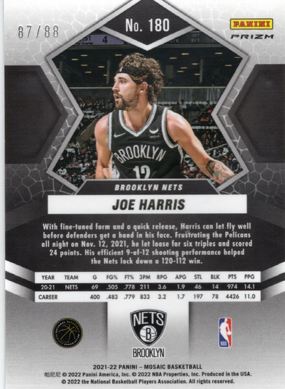 2021-22 Panini Mosaic Choice Fusion Red & Yellow #180 Joe Harris SN88