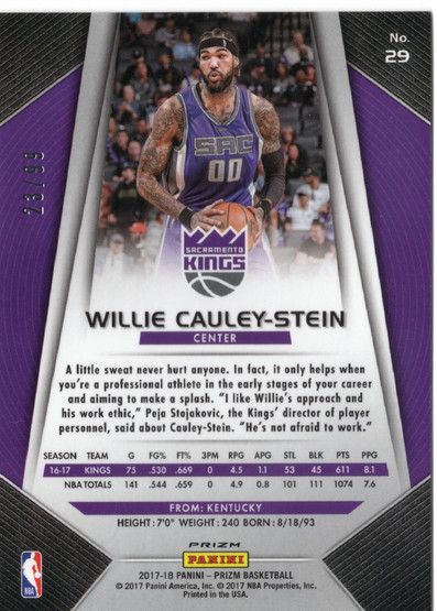 2017-18 Panini Prizm Blue Ice Prizm #29 Willie Cauley-Stein SN99