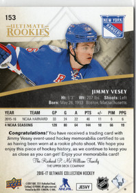 2016-17 Upper Deck Ultimate Collection Ultimate Rookies Jersey Silver #153 Jimmy Vesey MEM, SN249