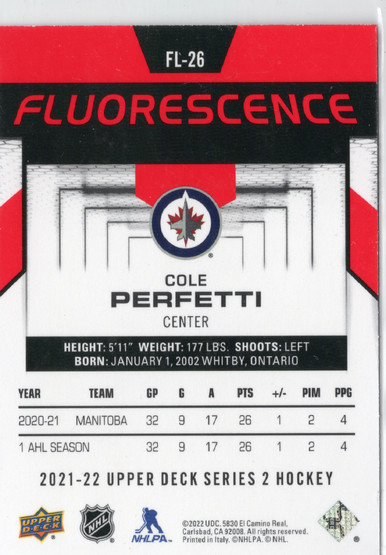 2021-22 Upper Deck Fluorescence Red #FL26 Cole Perfetti