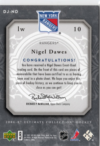 2006-07 Upper Deck Ultimate Collection Ultimate Debut Threads Jerseys #DJND Nigel Dawes MEM, SN150