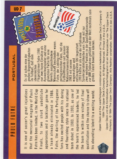 1994 Upper Deck World Cup Contenders English/German UD Set #UD7 Paulo Futre