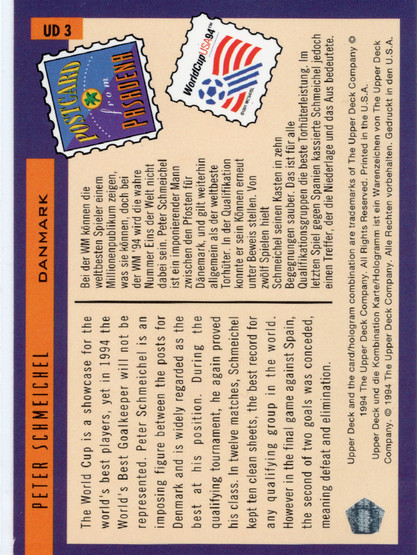 1994 Upper Deck World Cup Contenders English/German UD Set #UD3 Peter Schmeichel