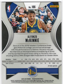 2019-20 Panini Prizm Prizms Fast Break Purple #106 Alfonzo McKinnie SN75