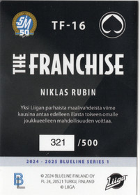 2024-25 Blueline Finland Series 1 The Franchise Gold #TF16 Niklas Rubin SN500