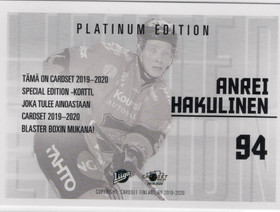 2019-20 Cardset Finland Limited Edition #NNO Anrei Hakulinen