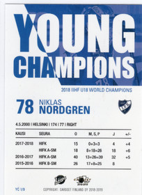 2018-19 Cardset Finland Young Champions #YC1 Niklas Nordgren
