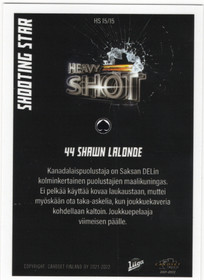 2021-22 Cardset Finland Shooting Star / Heavy Shot #HS15 Shawn Lalonde