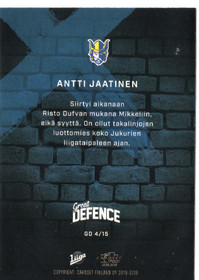 2018-19 Cardset Finland Great Defence #GD4 Antti Jaatinen