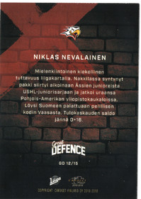 2018-19 Cardset Finland Great Defence #GD12 Niklas Nevalainen