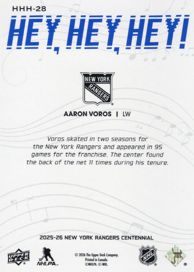 2025-26 Upper Deck New York Rangers Centennial Hey Hey Hey #HHH28 Aaron ...