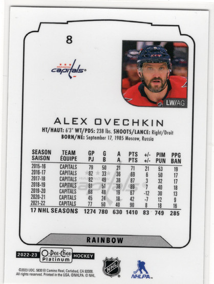 2022-23 O-Pee-Chee Platinum Rainbow #8 Alex Ovechkin