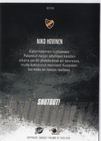 2018-19 Cardset Finland Shutout #SO5 Niko Hovinen